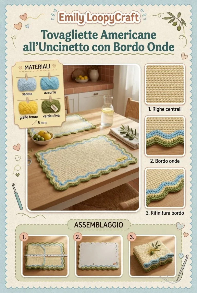Tovagliette americane all'uncinetto con bordo onde, tutorial e modelli facili