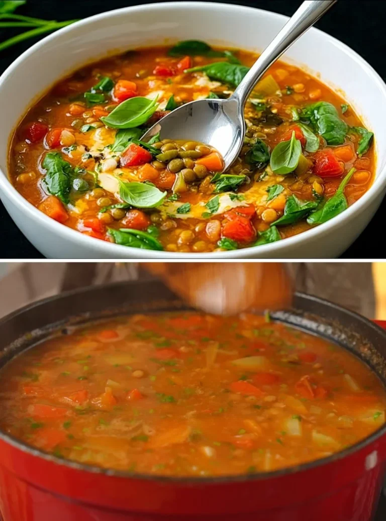 Zuppa di lenticchie mediterranea servita in una ciotola