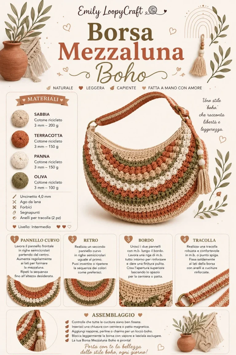 Borsa a Mezzaluna Boho all’Uncinetto, modello moderno e chic