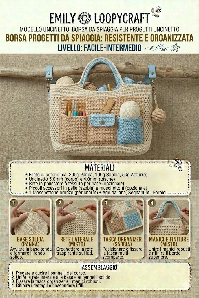 Borsa all'uncinetto colorata per la spiaggia, elegante e funzionale.