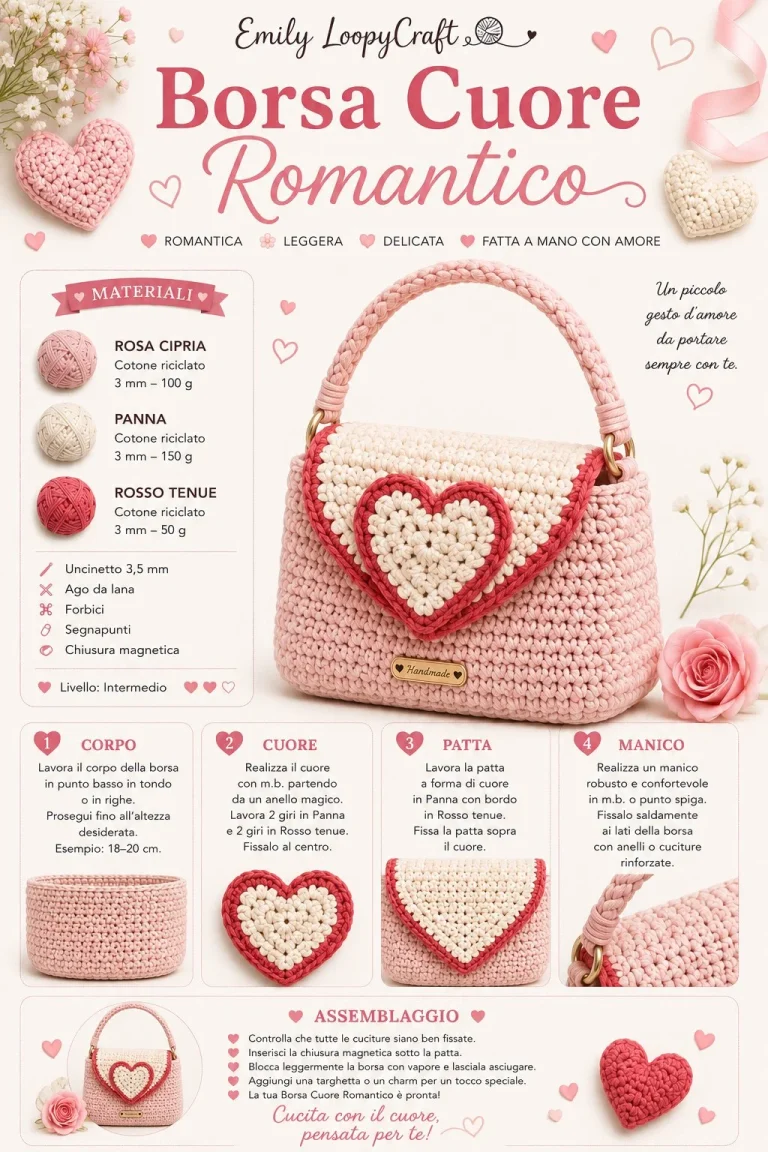 Borsa Cuore Romantico all’Uncinetto - Schema Fai da Te
