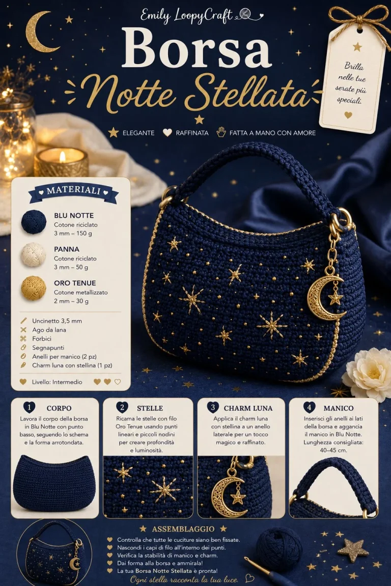 Borsa elegante all’uncinetto Notte Stellata, modello chic per la sera