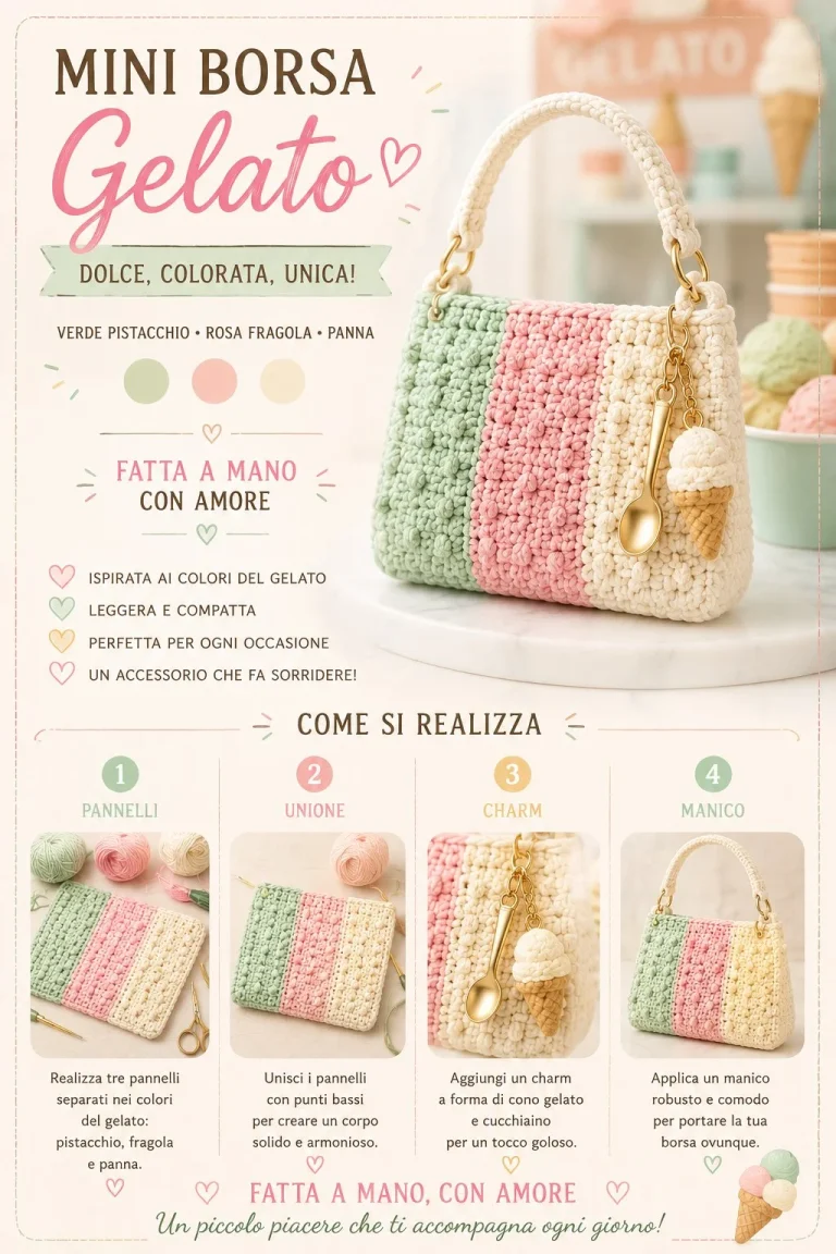 Borsa gelato all'uncinetto realizzata secondo il tutorial passo passo