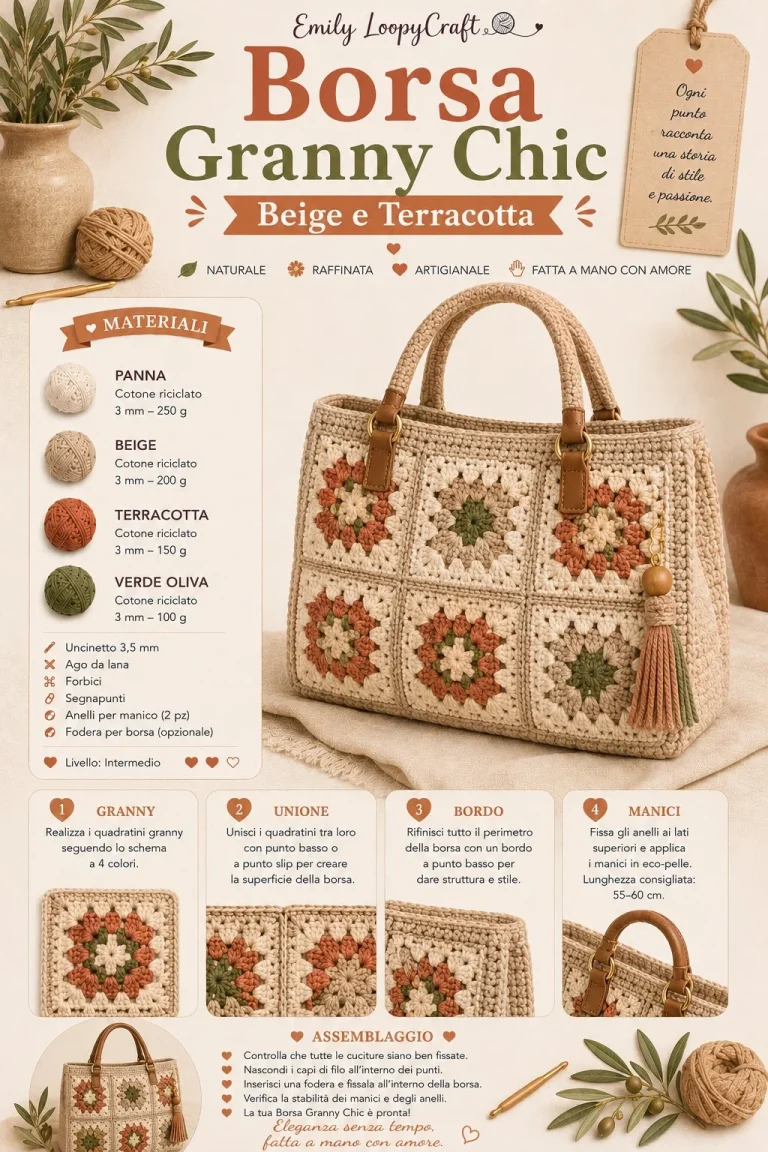 Borsa Granny Chic Beige e Terracotta realizzata all’uncinetto