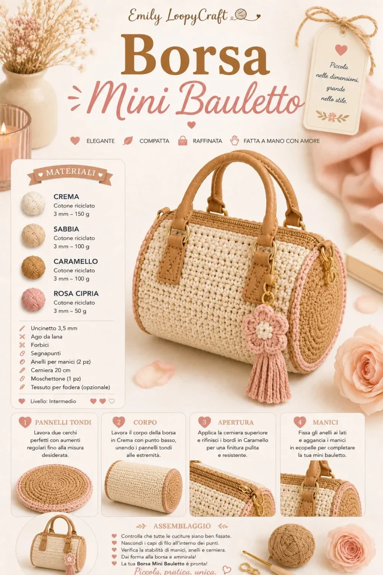 Borsa Mini Bauletto all’Uncinetto con schema dettagliato
