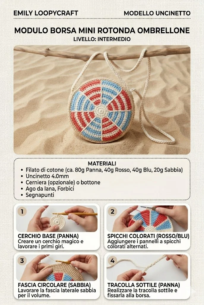 Borsa Mini Ombrellone all’Uncinetto in fase di realizzazione