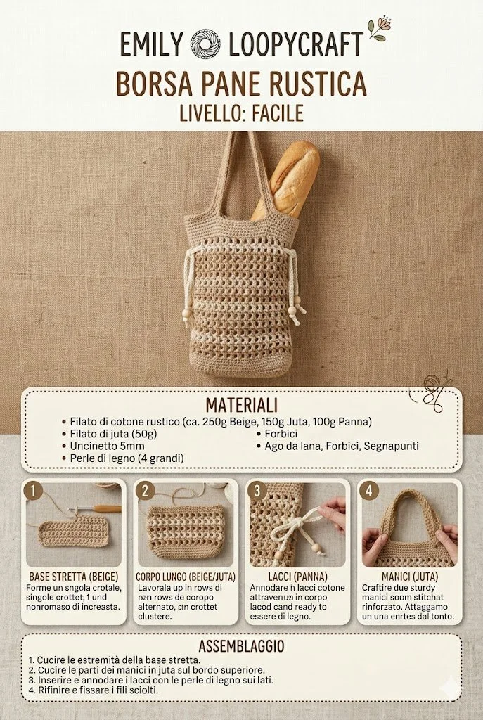 Borsa Pane da Mercato all'Uncinetto, perfetta per portare il pane al mercato.