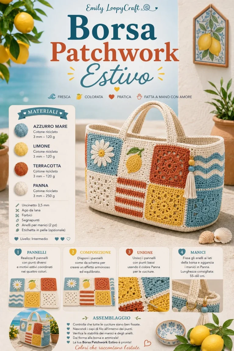 Borsa patchwork uncinetto estivo con modello moderno