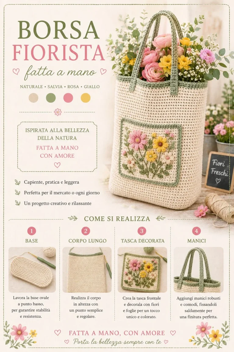 Borsa porta fiori all'uncinetto elegante e pratico da mercato