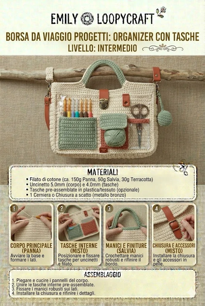 Borsa uncinetti da viaggio elegante e funzionale per organizzare gli uncinetti