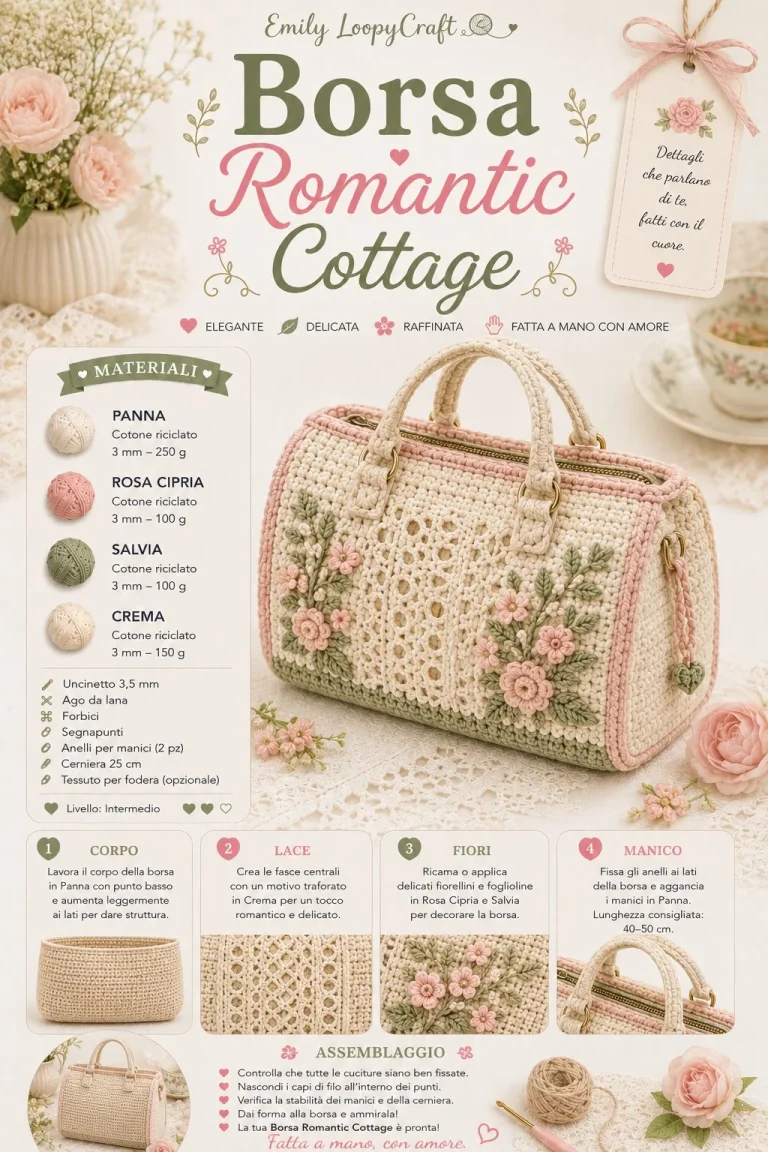 Borsa Romantic Cottage all’Uncinetto con schema floreale e design romantico