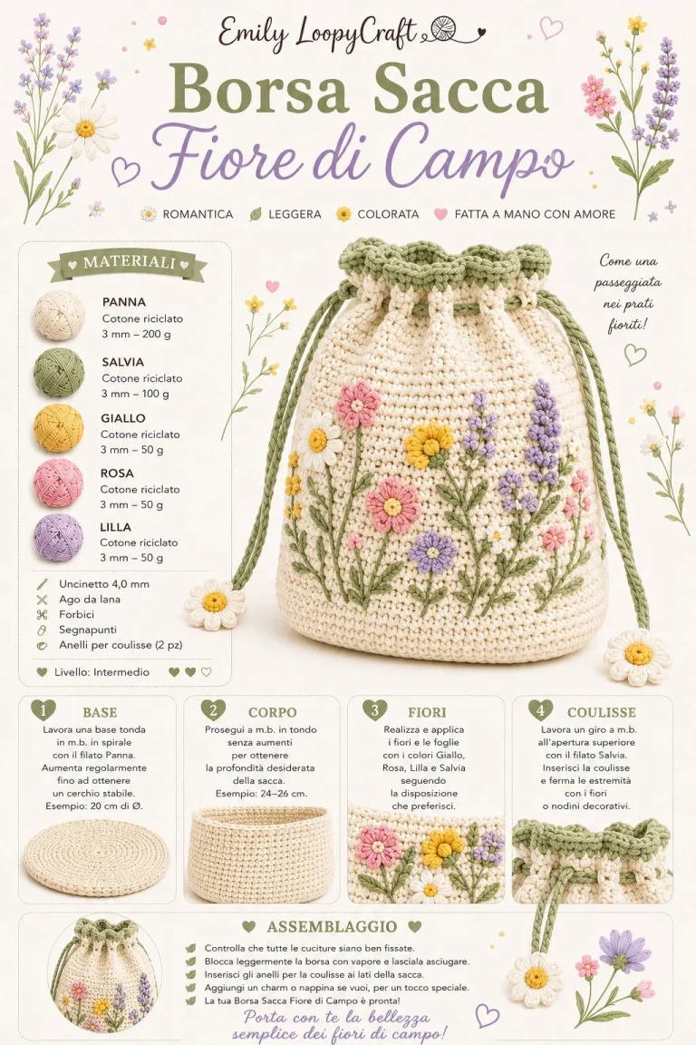 Borsa Sacca Fiore di Campo all'Uncinetto - Modello Fai da Te per accessori unici.