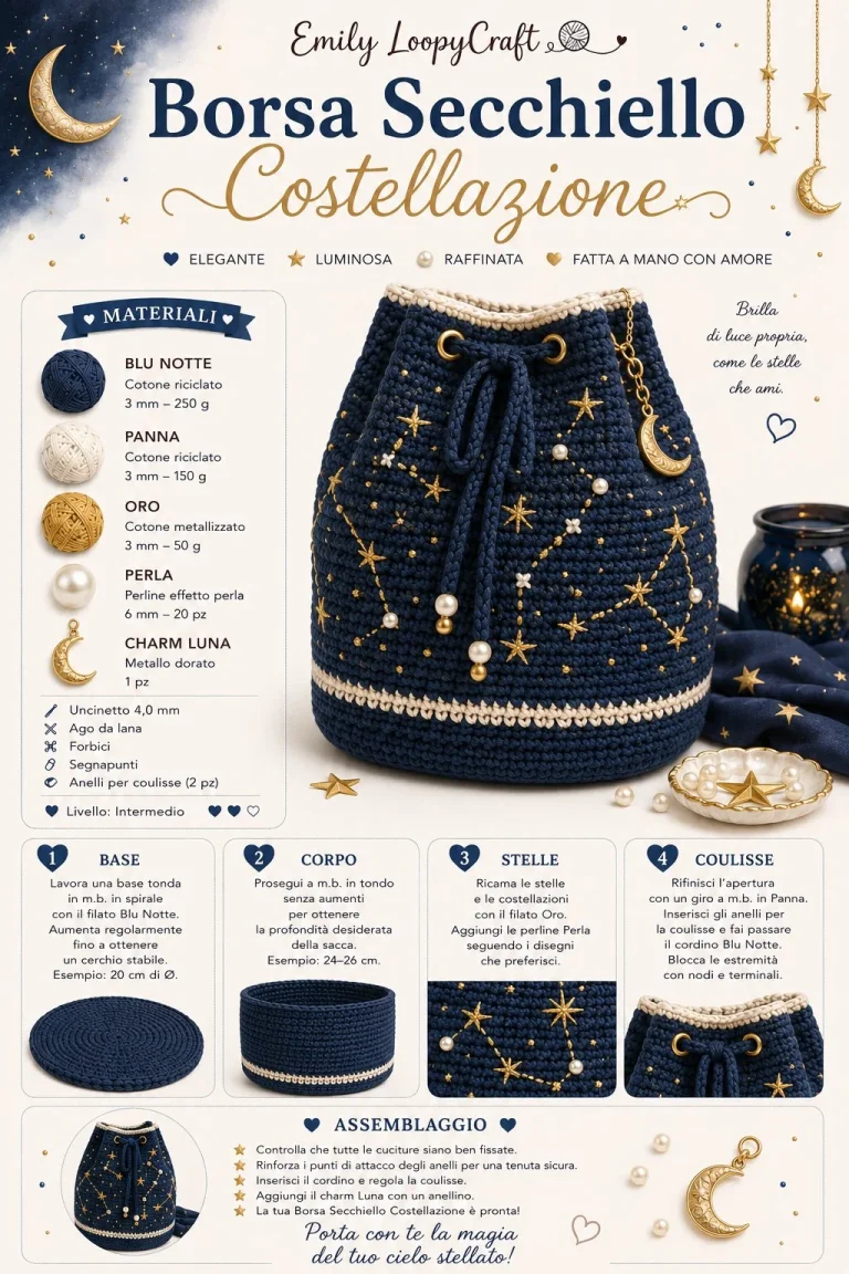 Borsa secchiello all’uncinetto con motivo Costellazione - Modello Sogno
