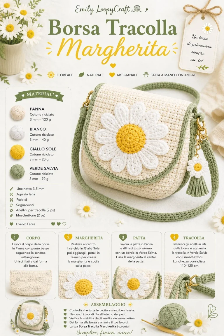 Borsa tracolla Margherita all’uncinetto in stile kawaii colorato.