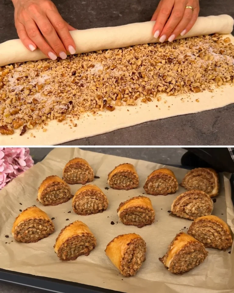 Dolce con Pasta Sfoglia e Noci su un piatto decorativo