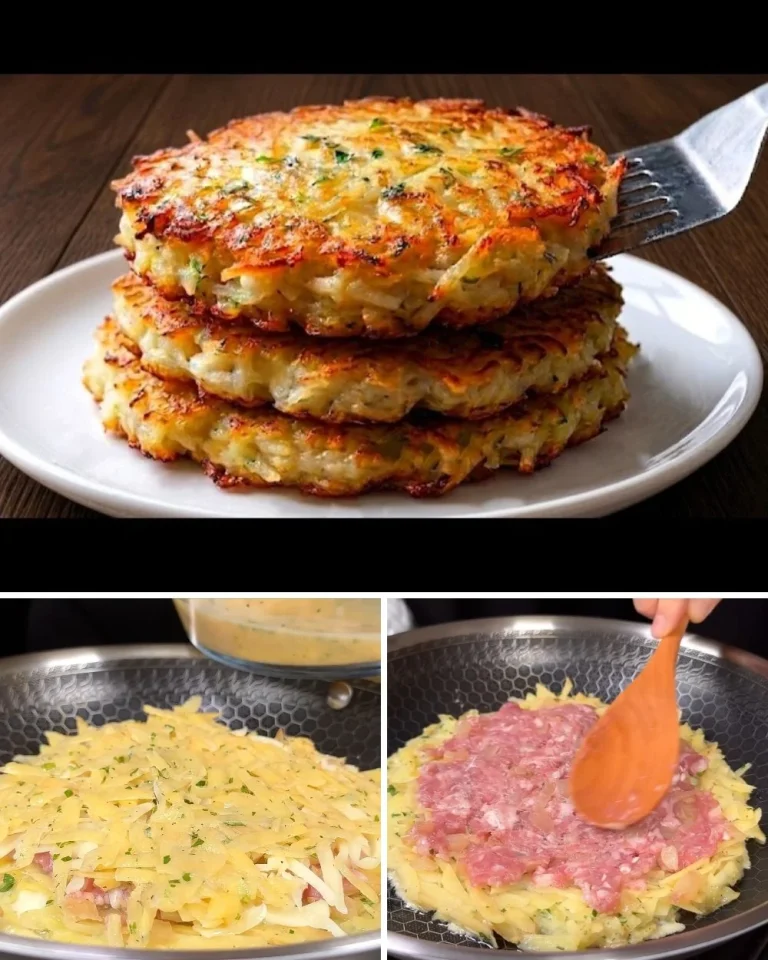 Frittelle di patate con carne macinata e formaggio su un piatto