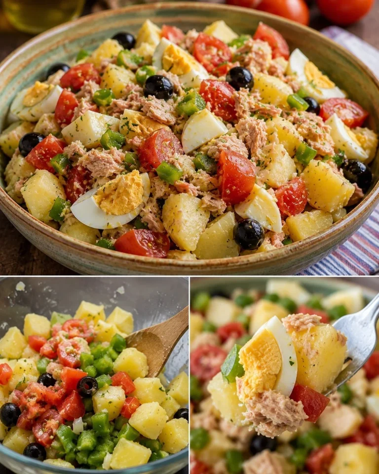 Insalata contadina con uovo e tonno, un piatto fresco e delizioso.