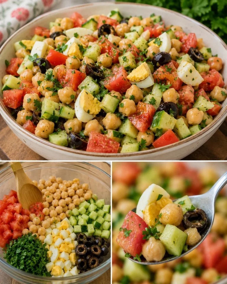 Insalata di ceci con pomodoro e uovo in un piatto colorato e appetitoso