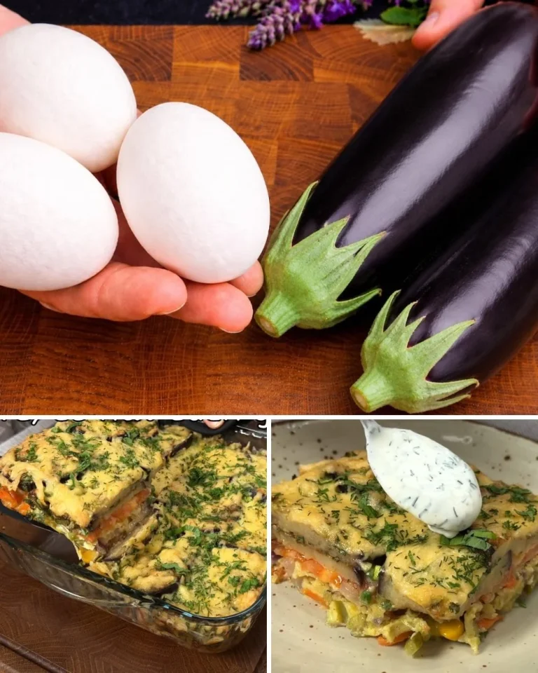 Piatto di Melanzane con Uova pronto da servire, ricetta facile e veloce.