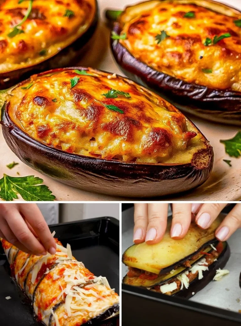 Melanzane ripiene con carne tritata e bulgur in casseruola