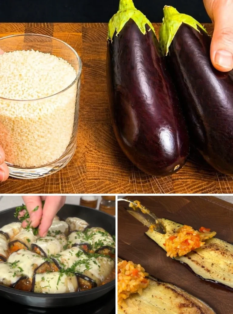 Melanzane ripiene di riso pronte da servire, un piatto delizioso e facile da preparare.