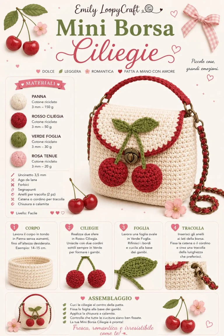 Mini Borsa all'Uncinetto Vintage Estate con design a ciliegie
