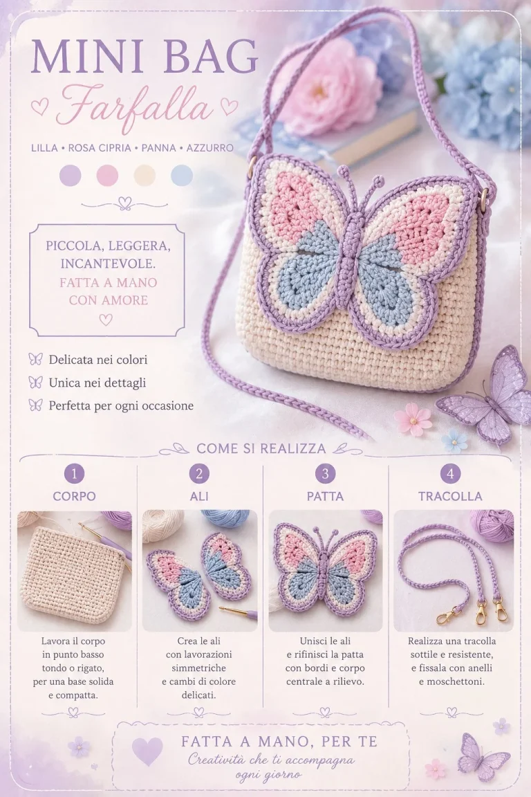 Mini Borsa Farfalla all'Uncinetto: schema e guida passo passo