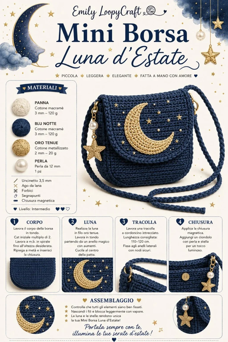 Mini borsa uncinetto luna d'estate con schema romantico