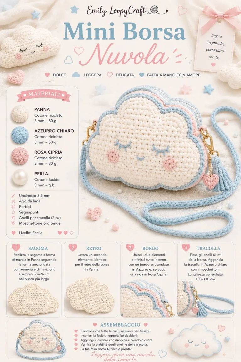 Mini Borsa Nuvola all’Uncinetto Modello Soft Kawaii in colori pastello