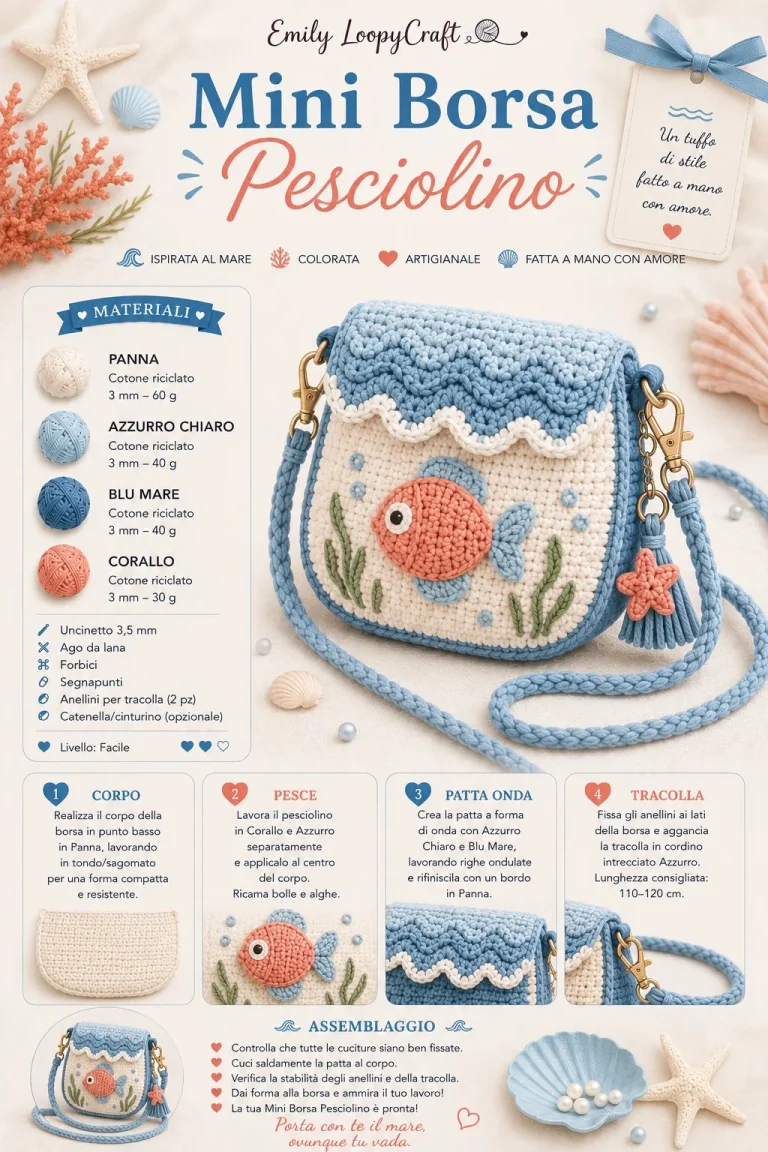 Mini Borsa Pesciolino all’Uncinetto modello mare kawaii