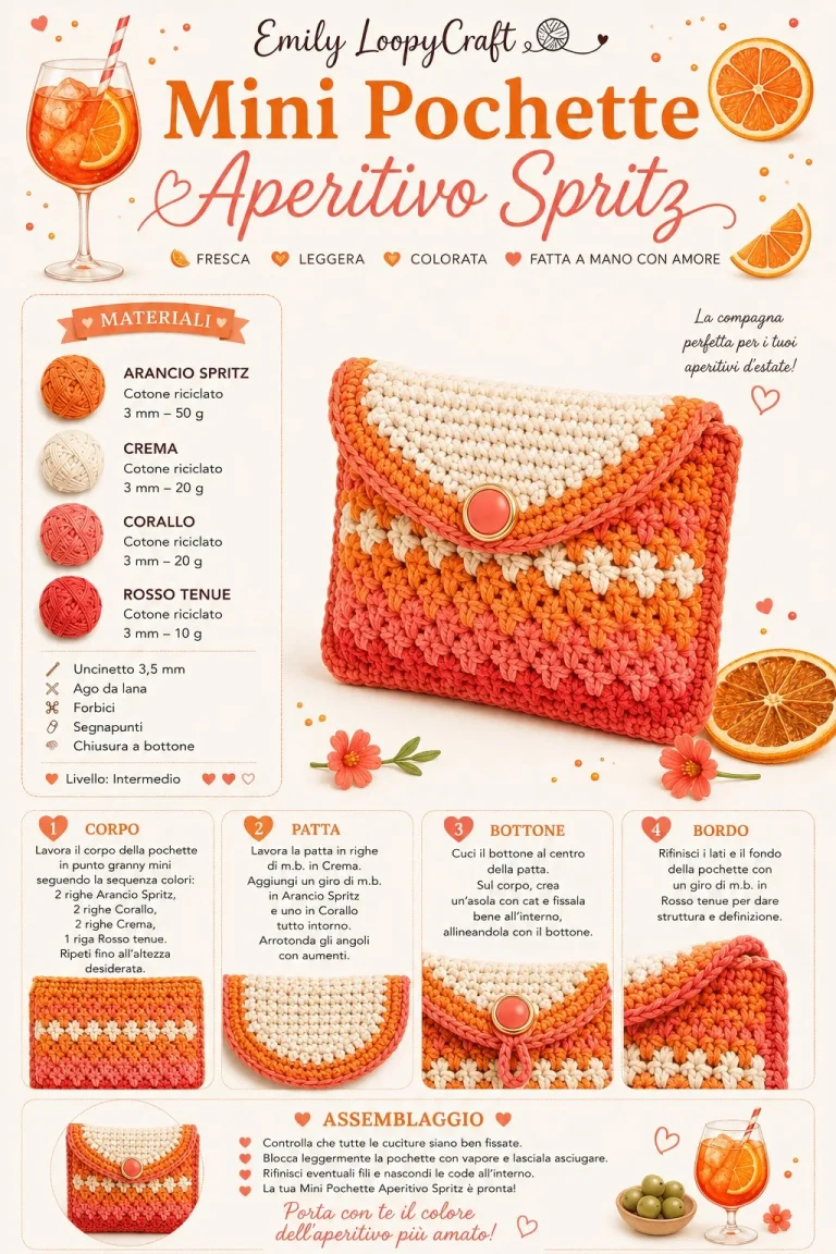 Mini Pochette all’Uncinetto per Aperitivo Spritz, schema estivo creativo
