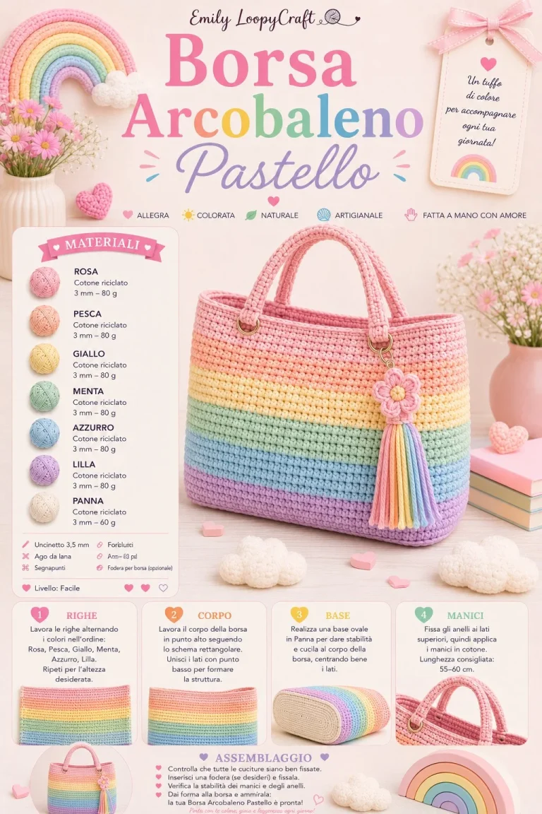 Borsa uncinetto arcobaleno pastello - modello fai da te