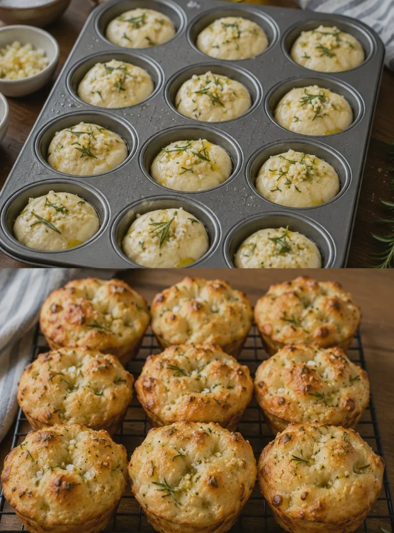 Muffin di focaccia all'aglio e rosmarino con crosta dorata