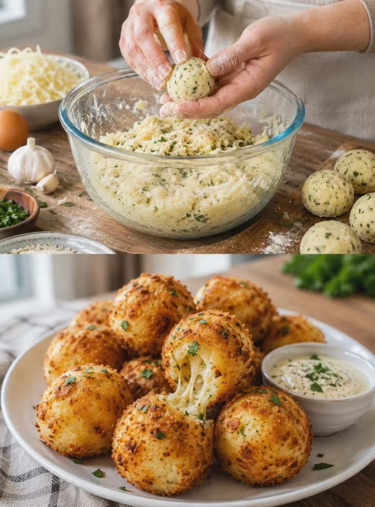 Palline di Patate al Formaggio e Aglio pronte da servire