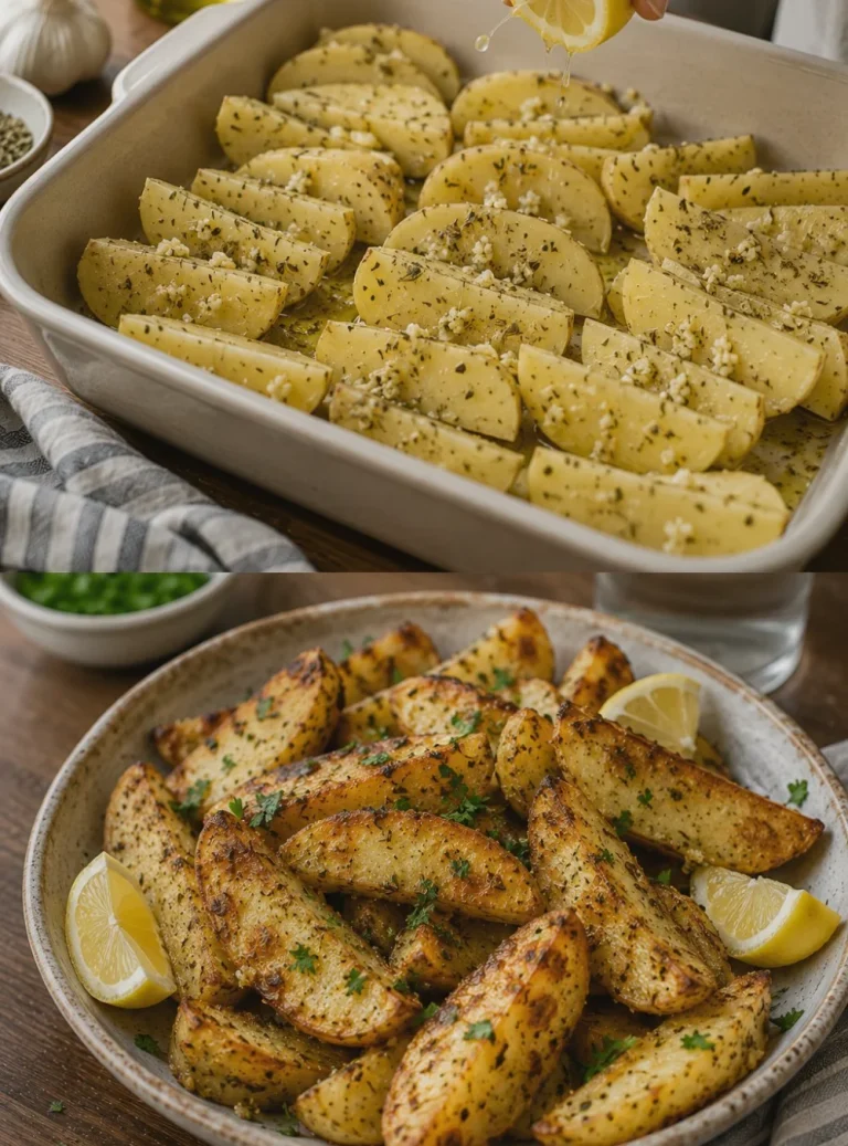 Patate greche croccanti al limone pronte da servire