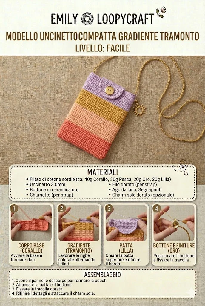 Pochette Uncinetto Tramonto Italiano, accessorio elegante fatto a mano