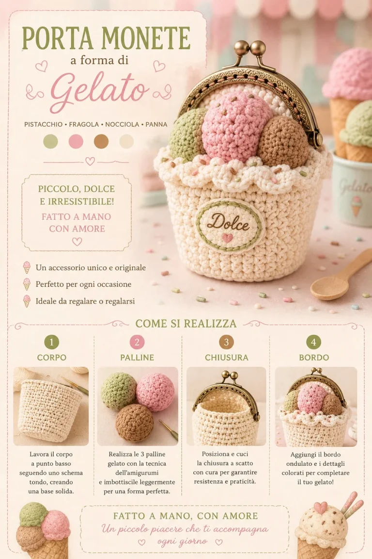 Porta Monete Gelato all’Uncinetto, tutorial facile per una custodia dolce