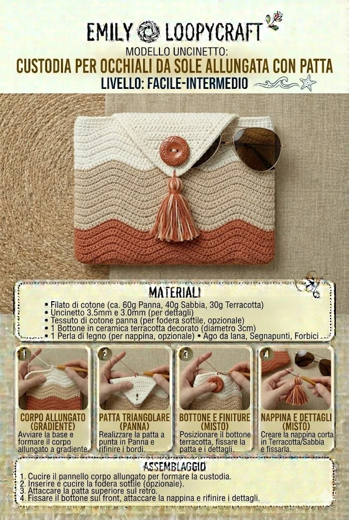 Porta Occhiali Boho con Nappina all'uncinetto elegante e pratico