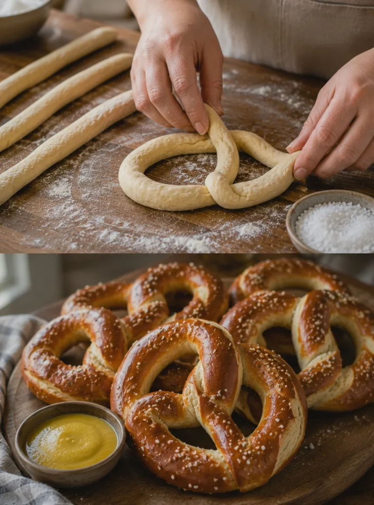 Pretzel fresco appena sfornato con una crosta dorata e salata