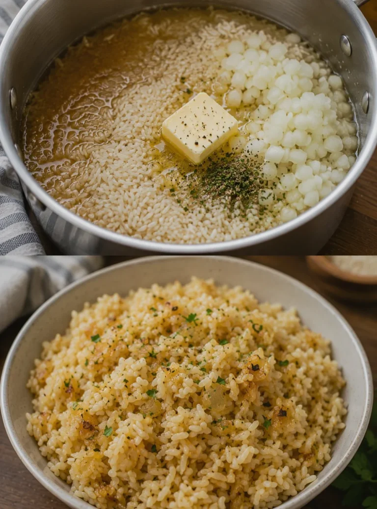 Piatto di Riso al Burro e Cipolla Dorata, ricetta semplice e gustosa.