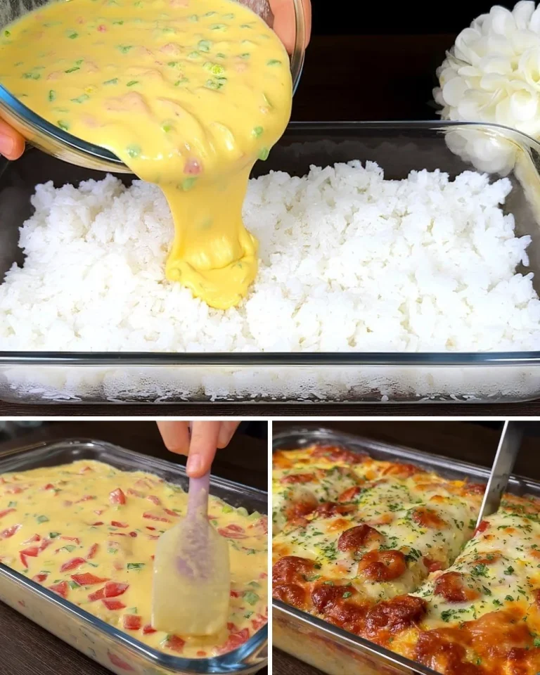 Piatto di riso e uova cucinato con ingredienti freschi
