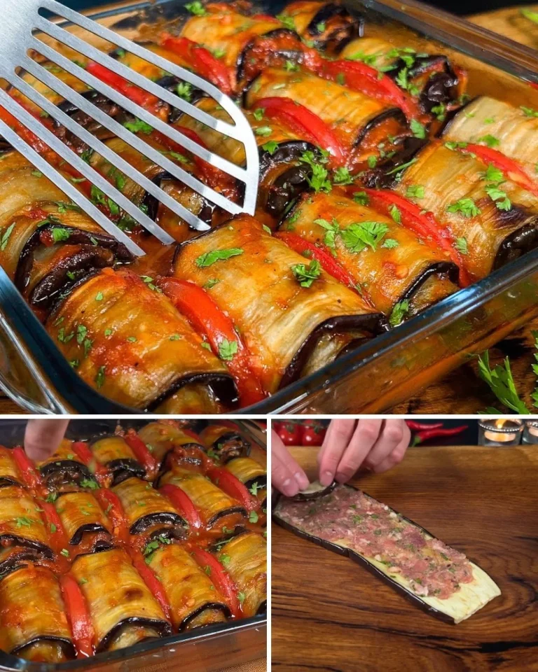Rotoli di Melanzane serviti con salsa di pomodoro e formaggio
