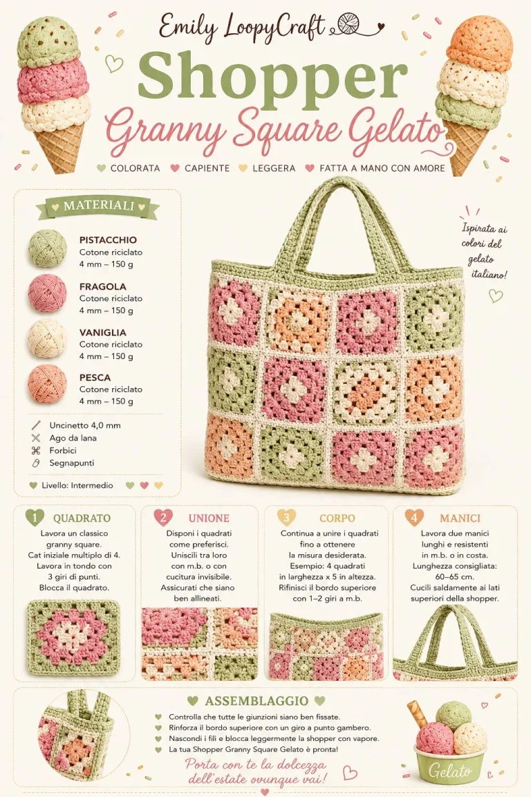Borsa fai da te all'uncinetto con design Granny Square Gelato