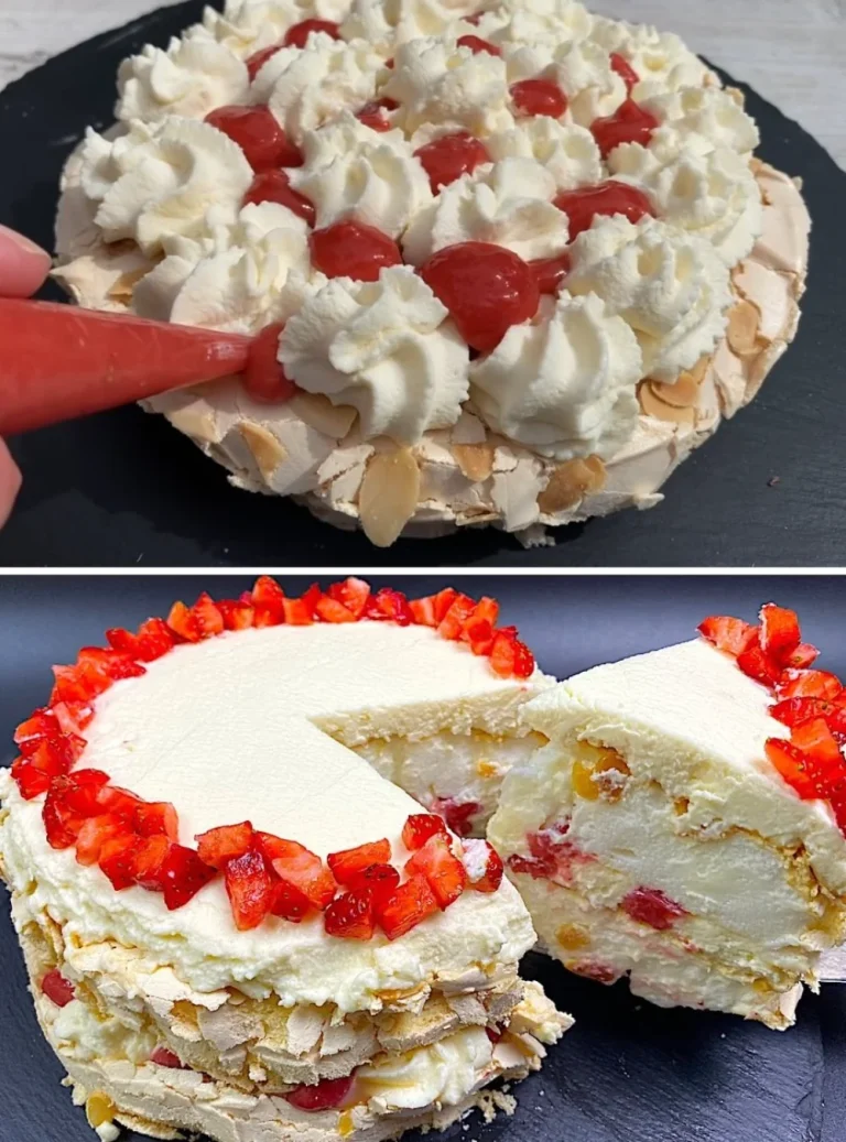 Torta deliziosa alle fragole decorata con frutta fresca