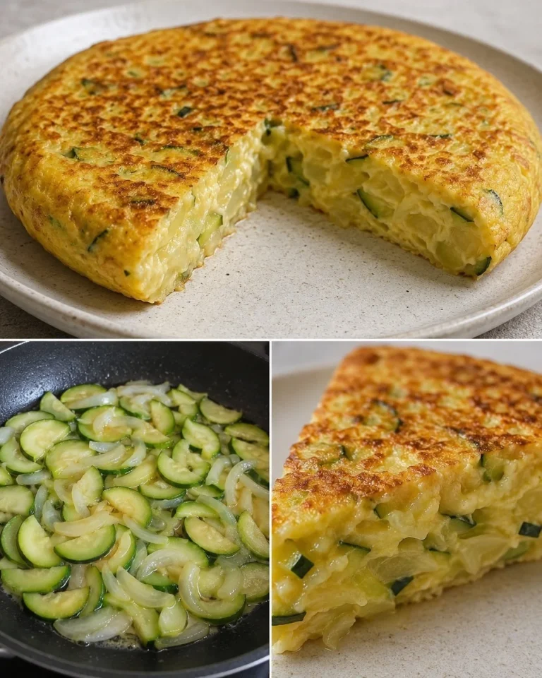 Tortilla di zucchine e cipolle succose, piatto gustoso e sano.