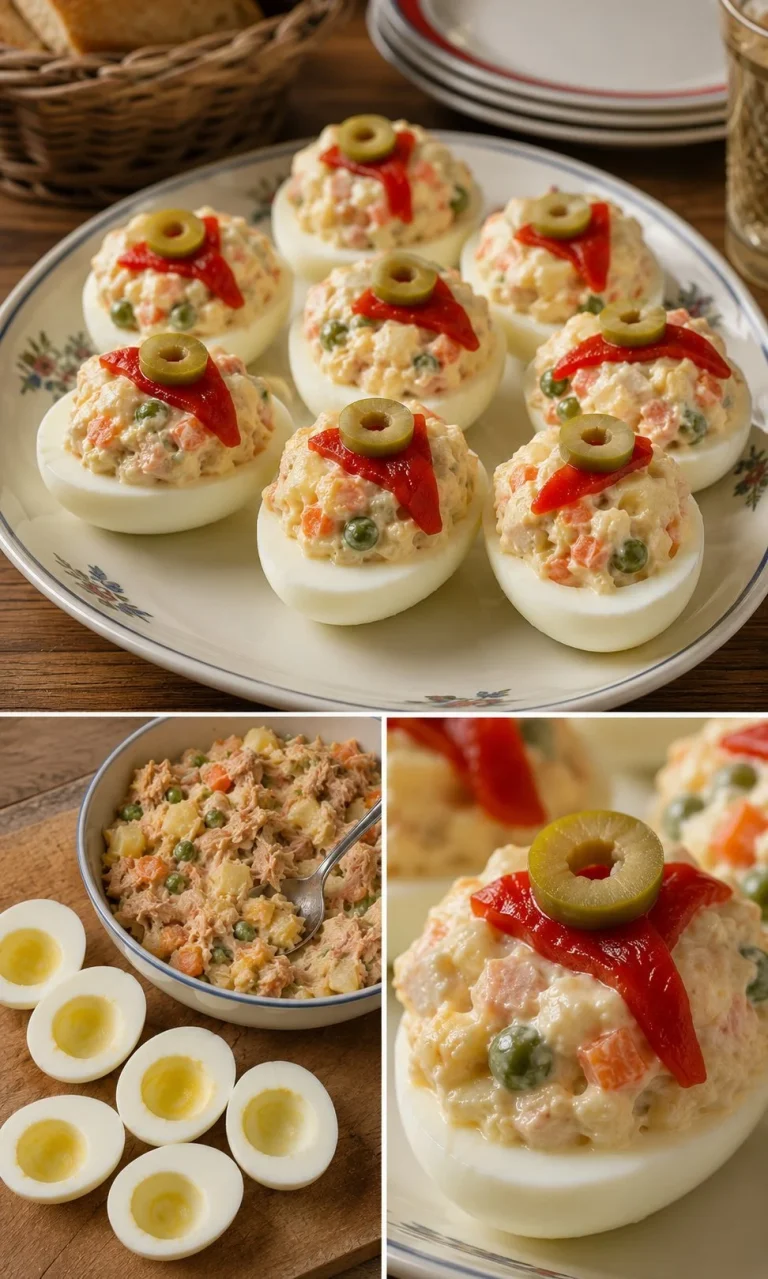 Uova ripiene di insalata di tonno pronte da servire come antipasto