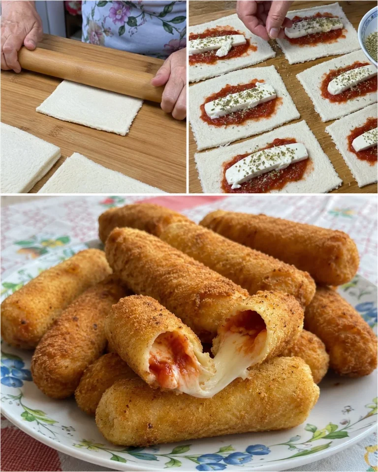Bastoncini di pane ripieni di pomodoro e mozzarella croccanti serviti su un piatto