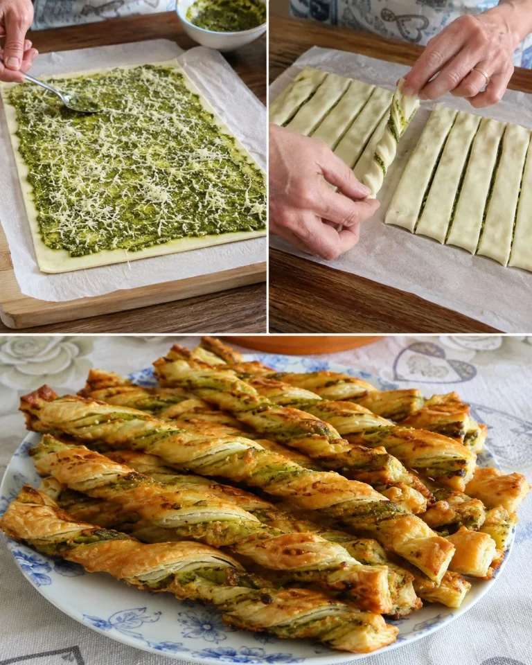 Bastoncini di pasta sfoglia croccanti con pesto e parmigiano