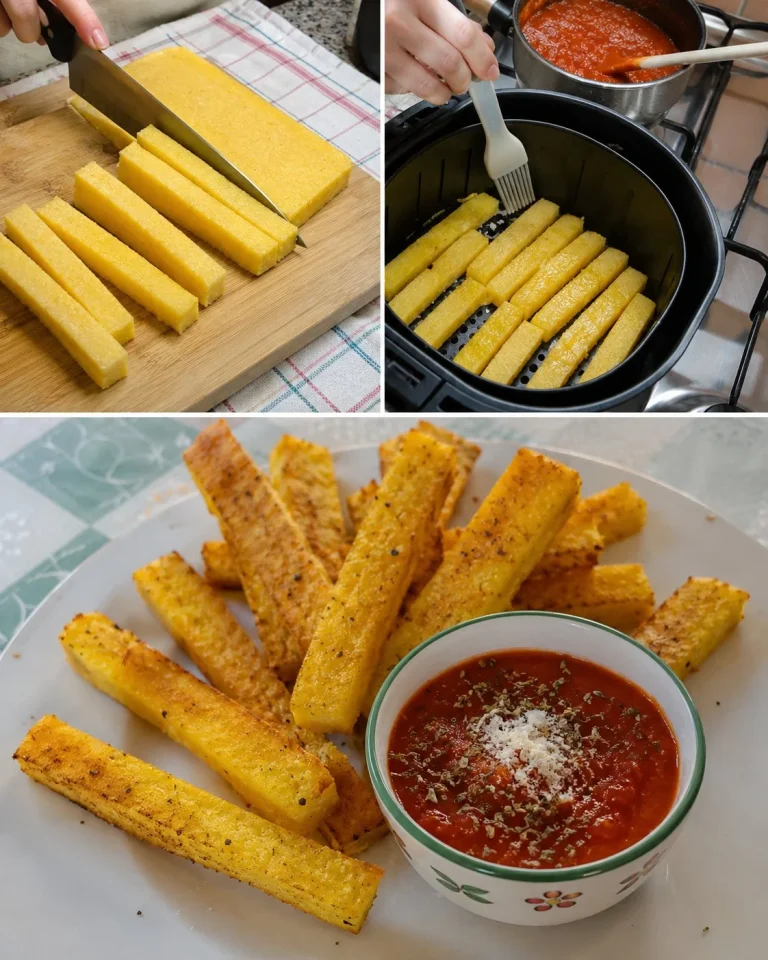 Bastoncini di polenta croccanti accompagnati da crema di pomodoro
