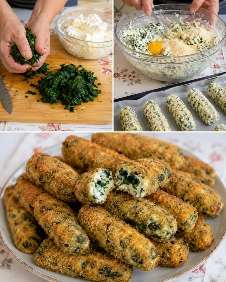 Bastoncini di ricotta e spinaci croccanti appena sfornati